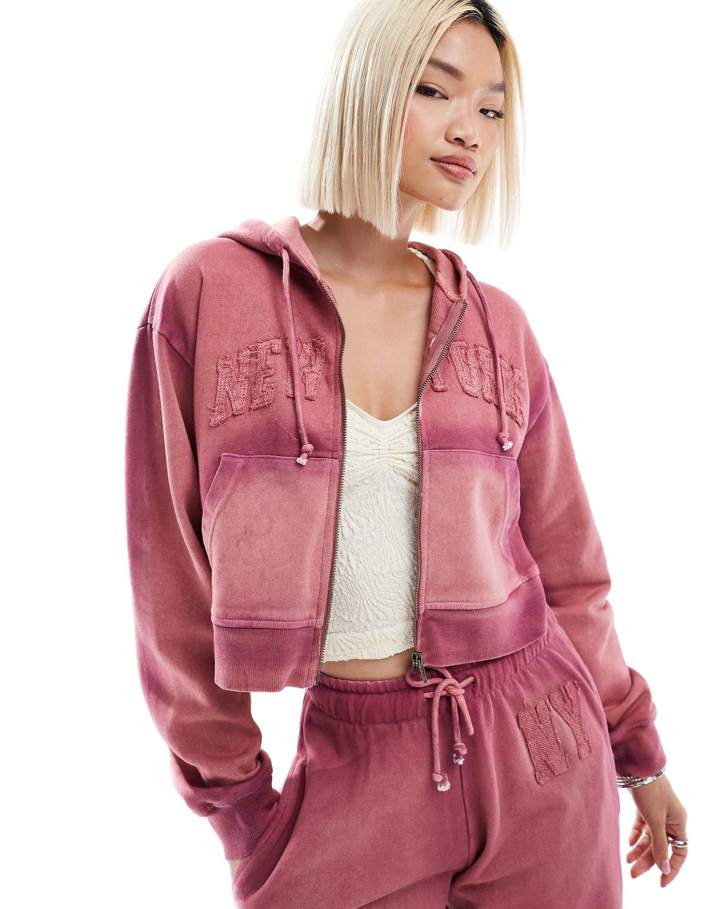 Daisy Street pink ombre cropped hoodie