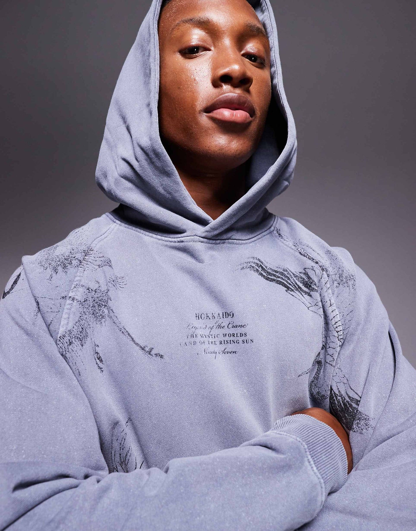 Sweat à capuche imprimé grue dans le dos