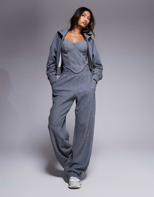 Ensemble sweat à capuche court zippé