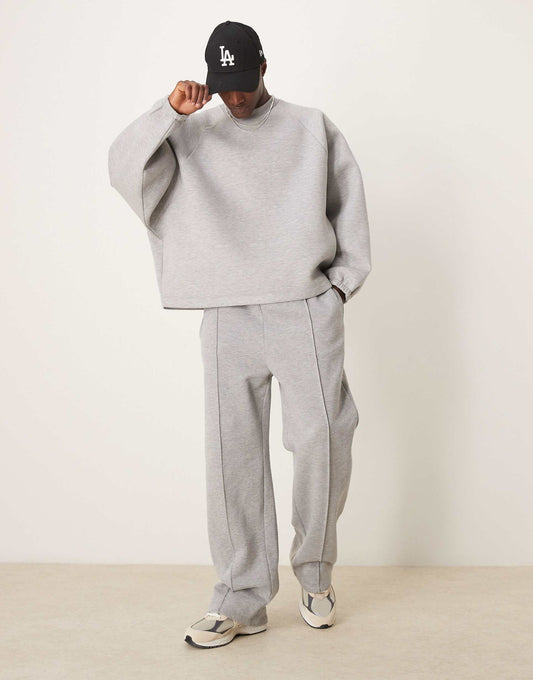 Extreem oversized sweatshirt van scubastof in gemêleerd grijs