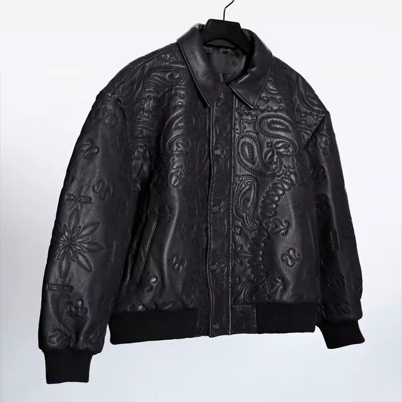 Blouson aviateur en cuir gaufré – Vêtements d'extérieur unisexes