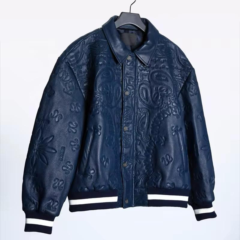Blouson aviateur en cuir gaufré – Vêtements d'extérieur unisexes
