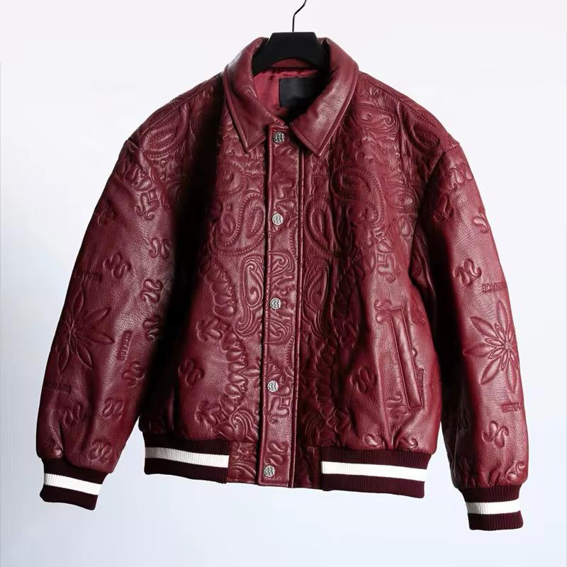 Blouson aviateur en cuir gaufré – Vêtements d'extérieur unisexes