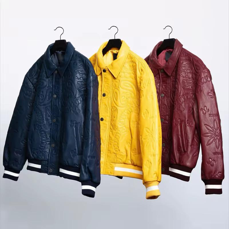 Blouson aviateur en cuir gaufré – Vêtements d'extérieur unisexes