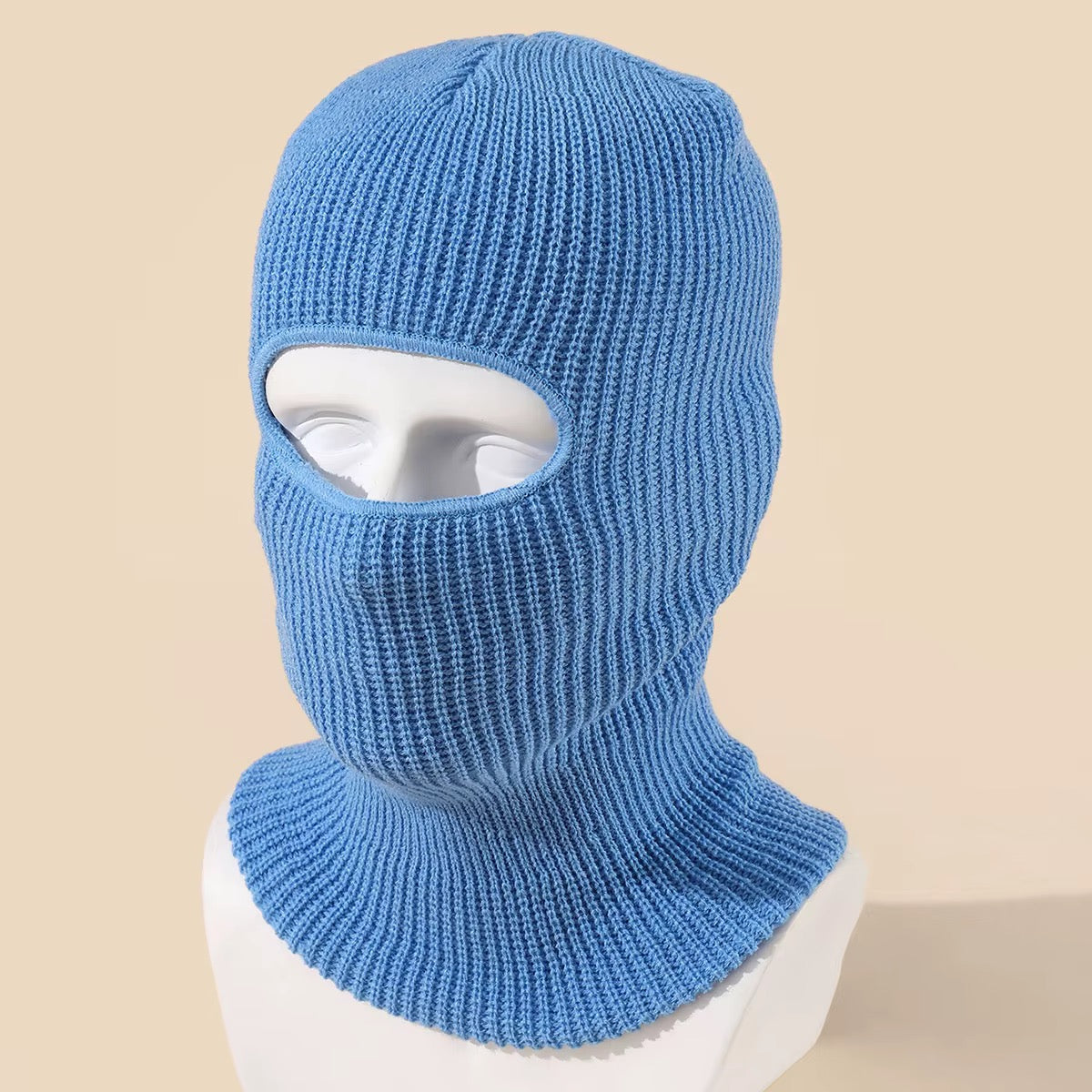Bonnet-cagoule en maille côtelée à col long