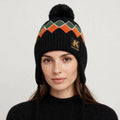 Bonnet à pompon et cache-oreilles – Noir, vert et orange