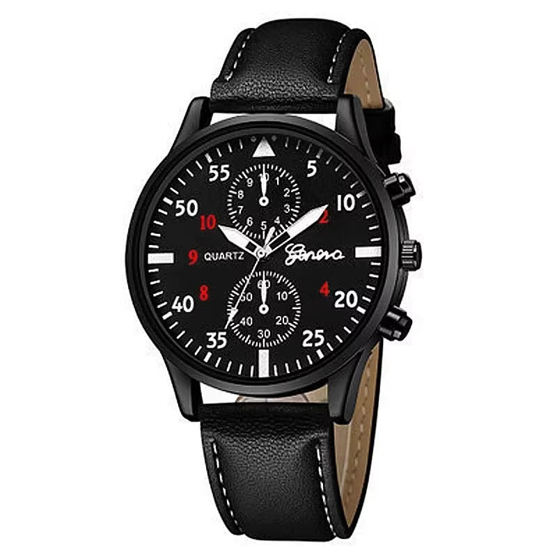 KACL | Montre Geneva Chronographe — Cadran Noir Bracelet Cuir Noir
