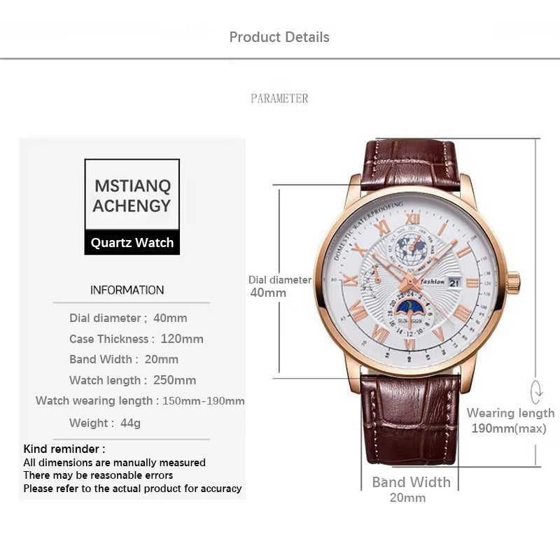Montre de luxe pour homme en cuir à quartz | Montre-bracelet lumineuse étanche