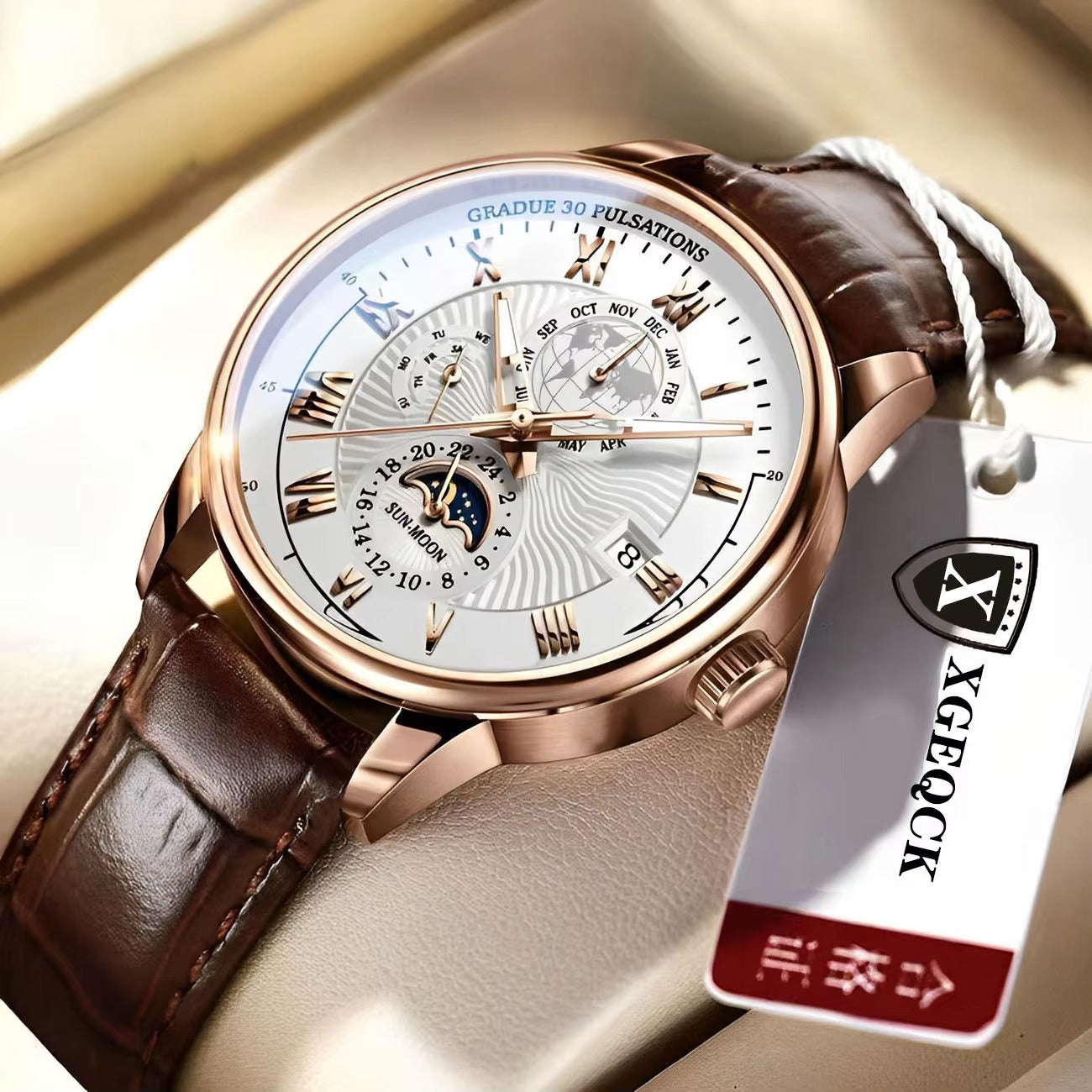 Montre de luxe pour homme en cuir à quartz | Montre-bracelet lumineuse étanche