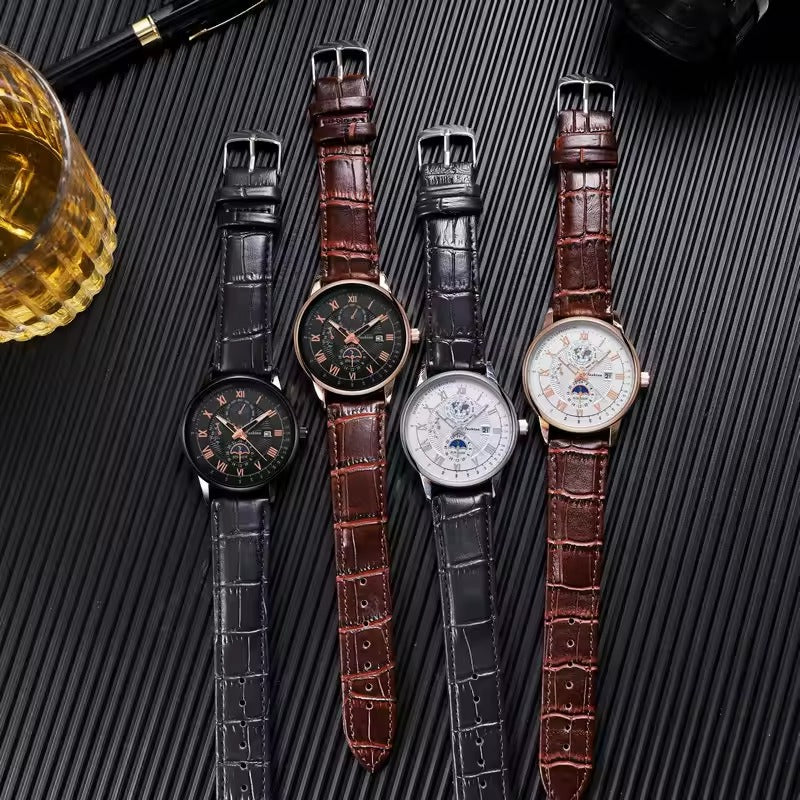 Montre de luxe pour homme en cuir à quartz | Montre-bracelet lumineuse étanche