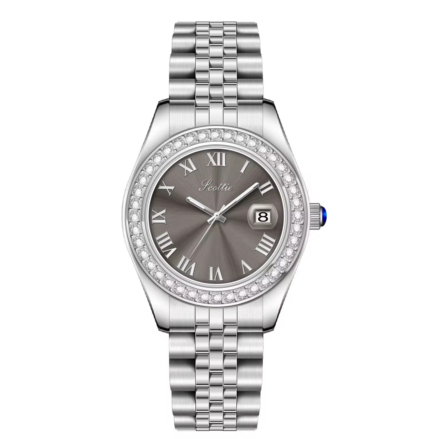 Montre de luxe à cadran romain doré avec lunette en cristal