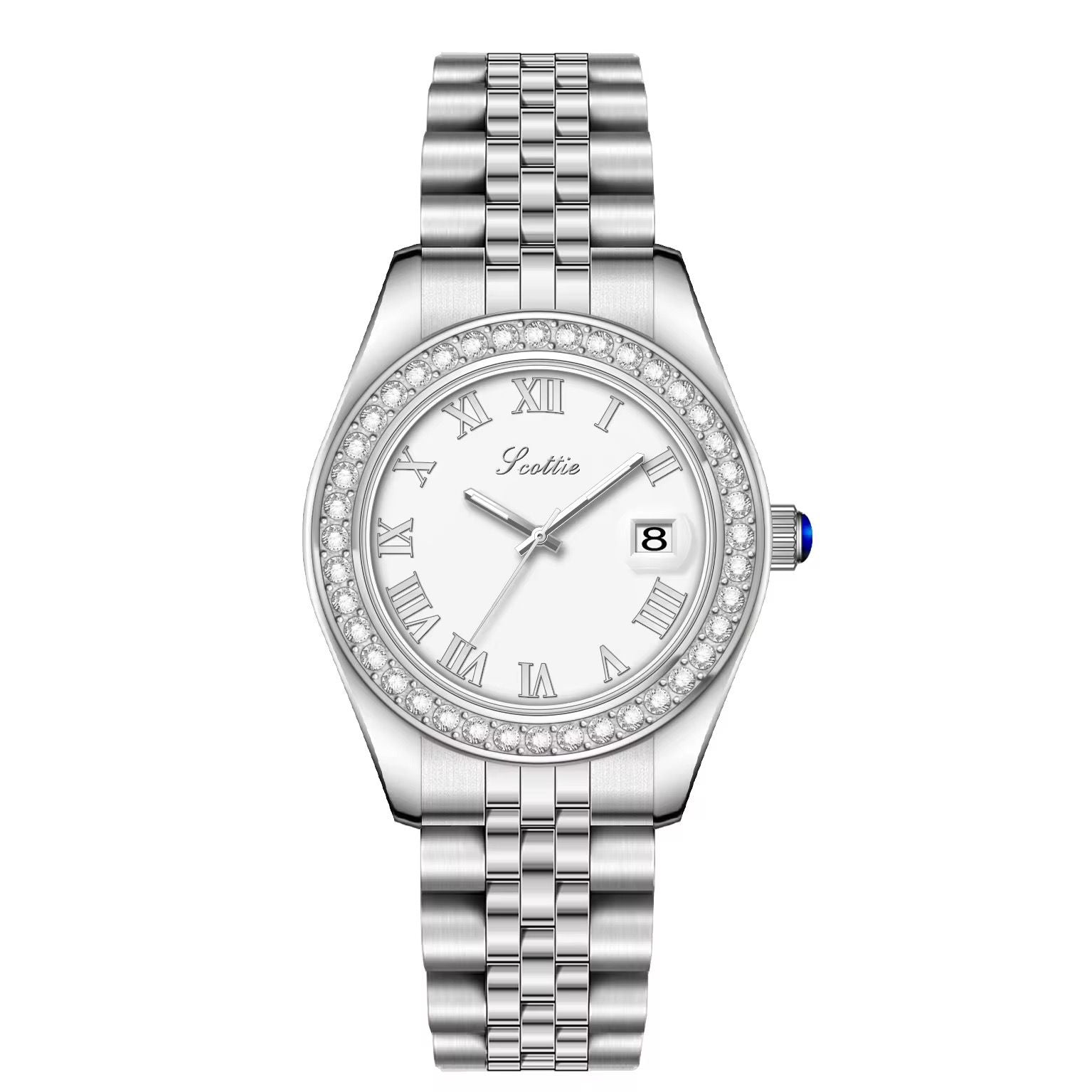 Montre de luxe à cadran romain doré avec lunette en cristal