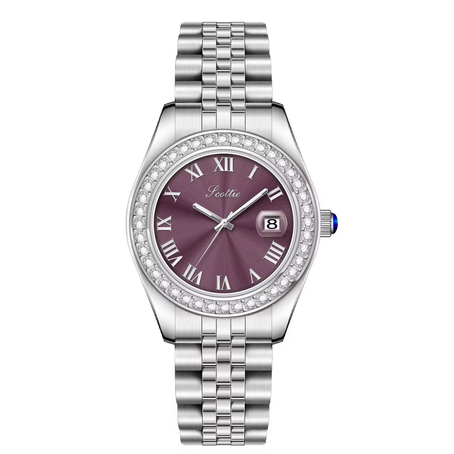 Montre de luxe à cadran romain doré avec lunette en cristal
