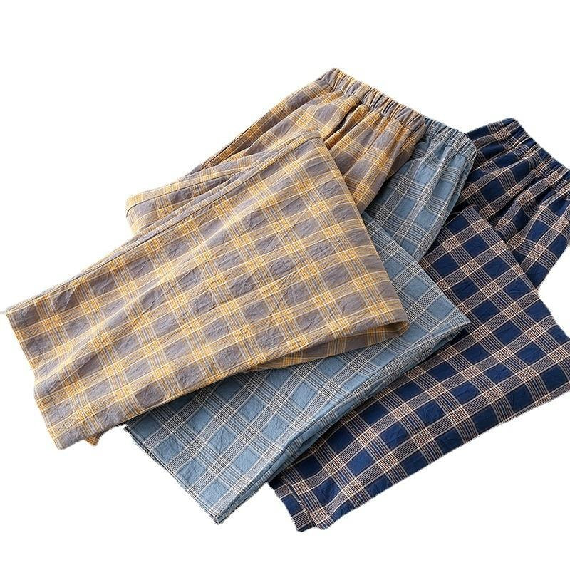Pantalon d'intérieur unisexe en coton à carreaux, confortable et décontracté