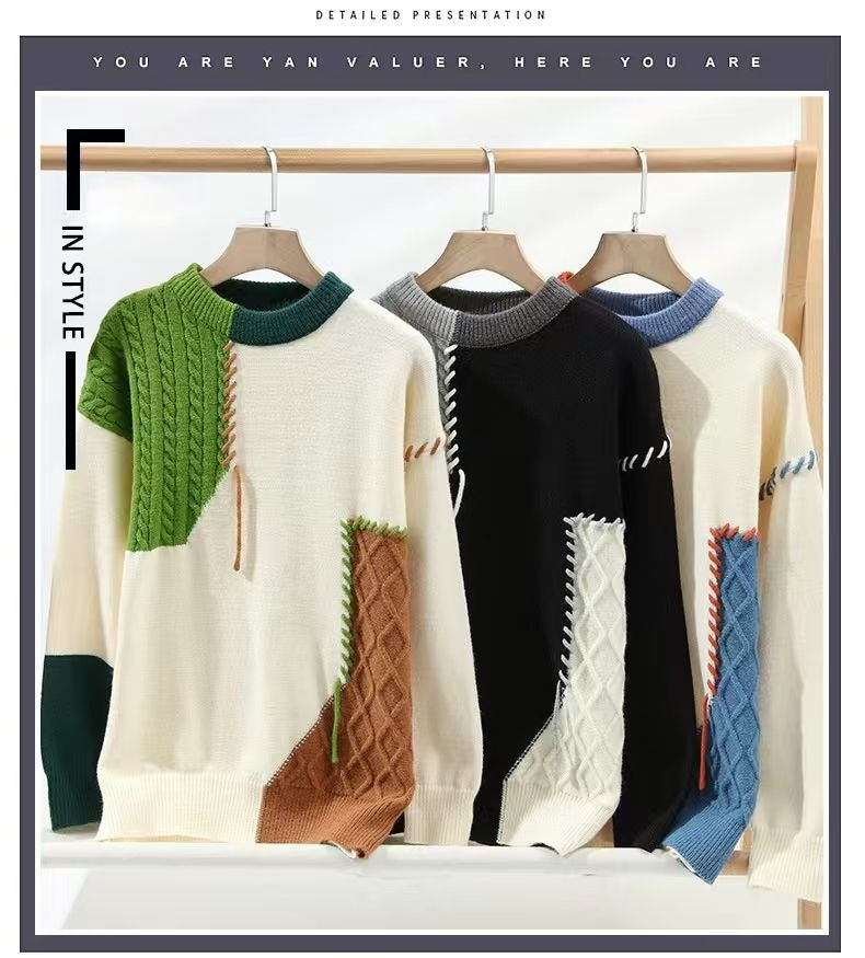 Pull en maille patchwork color block pour l'hiver