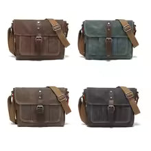 Sac bandoulière unisexe vintage en toile porté épaule