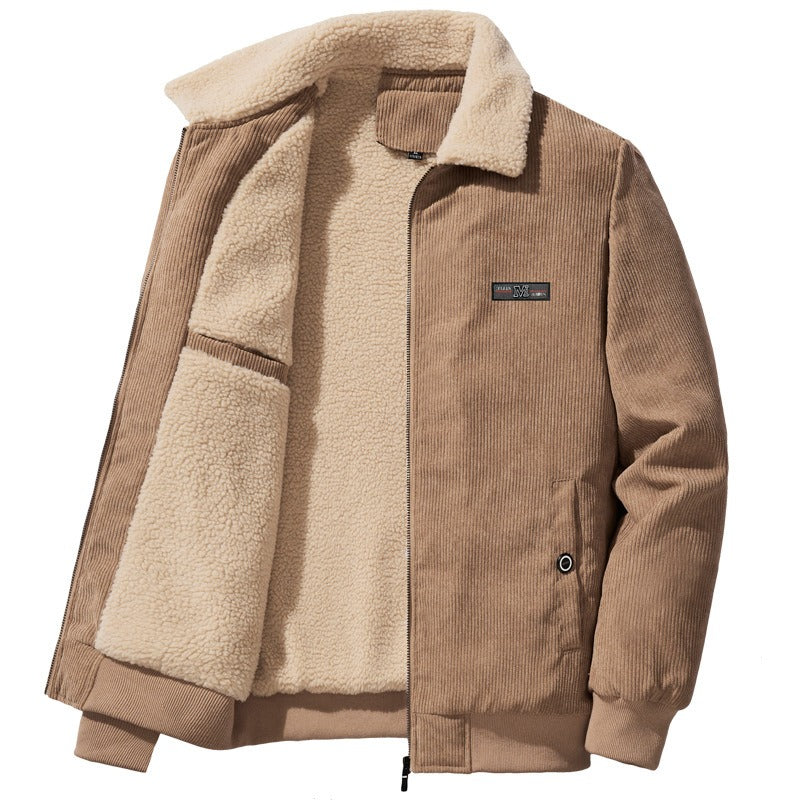 Veste d'hiver en velours côtelé pour homme avec doublure polaire chaude