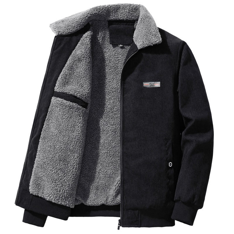 Veste d'hiver en velours côtelé pour homme avec doublure polaire chaude