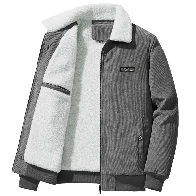 Veste d'hiver en velours côtelé pour homme avec doublure polaire chaude