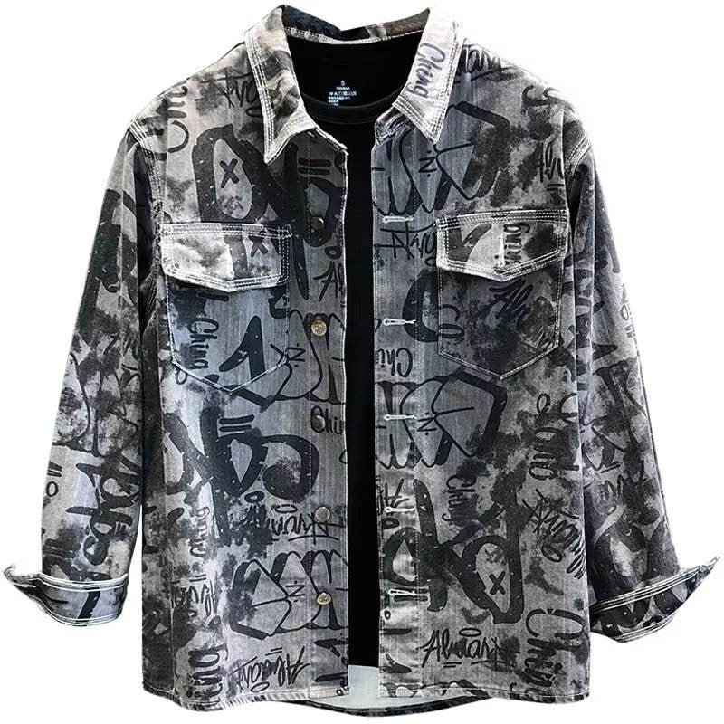 Veste en jean streetwear à imprimé graffiti pour homme