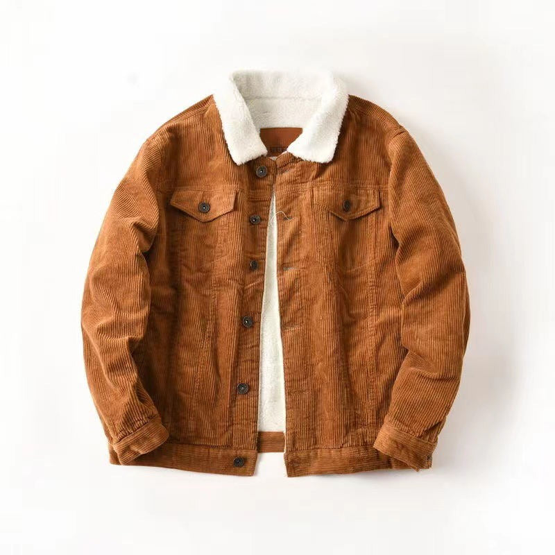 Veste en velours côtelé doublée sherpa pour homme