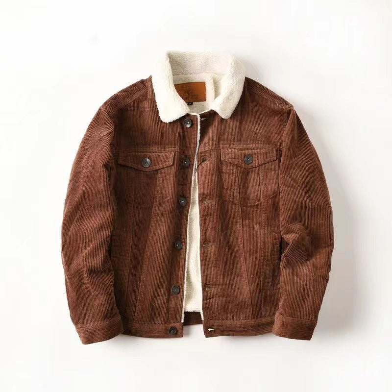 Veste en velours côtelé doublée sherpa pour homme