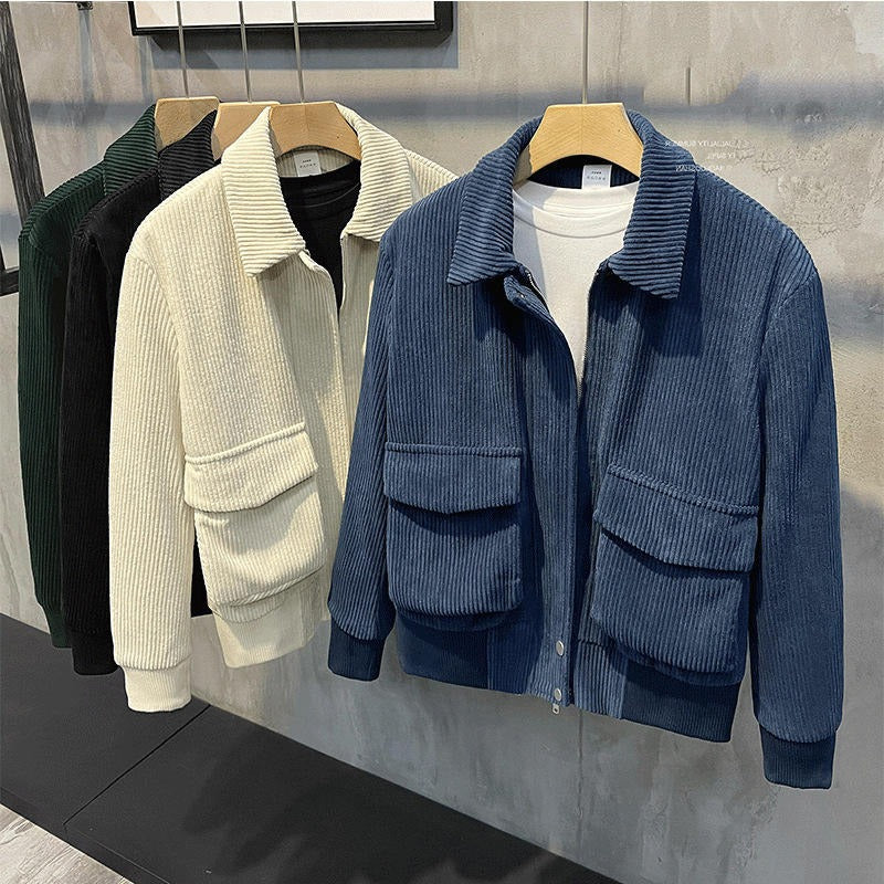 Veste zippée en velours côtelé pour homme, style streetwear décontracté