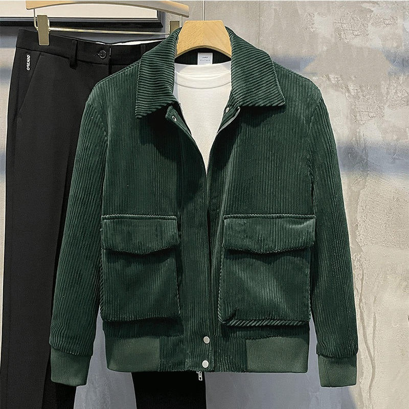 Veste zippée en velours côtelé pour homme, style streetwear décontracté