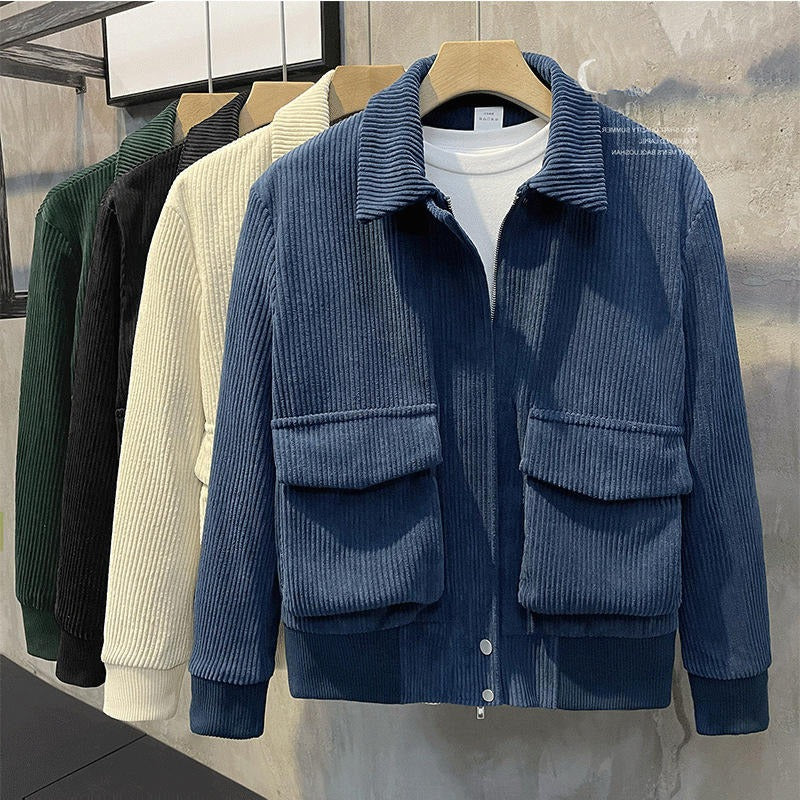 Veste zippée en velours côtelé pour homme, style streetwear décontracté