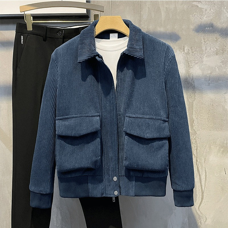 Veste zippée en velours côtelé pour homme, style streetwear décontracté