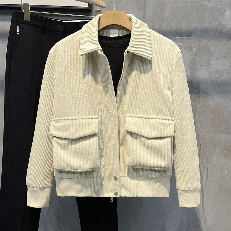 Veste zippée en velours côtelé pour homme, style streetwear décontracté