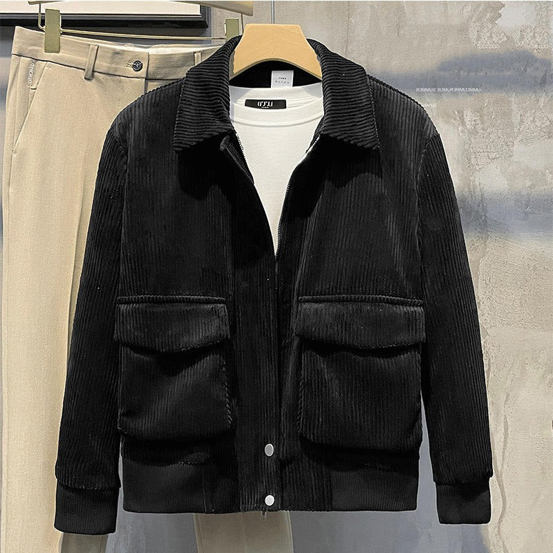 Veste zippée en velours côtelé pour homme, style streetwear décontracté