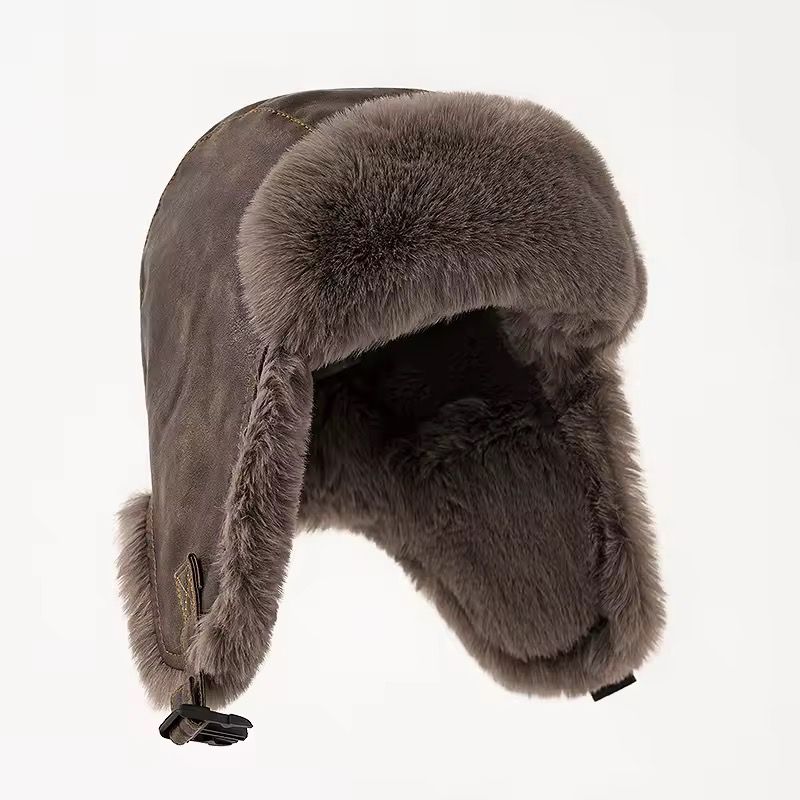 Chapeau Bomber Ushanka en Peluche PU pour Homme
