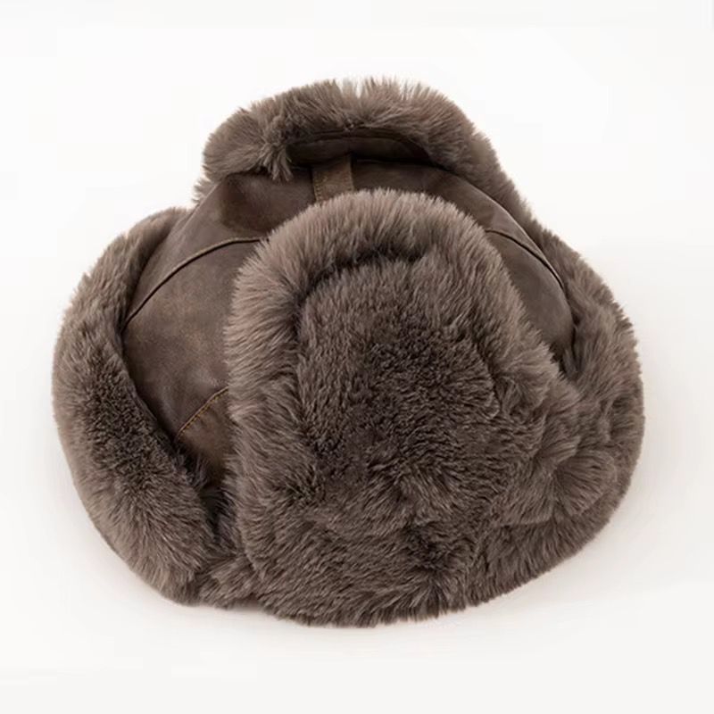 Chapeau Bomber Ushanka en Peluche PU pour Homme