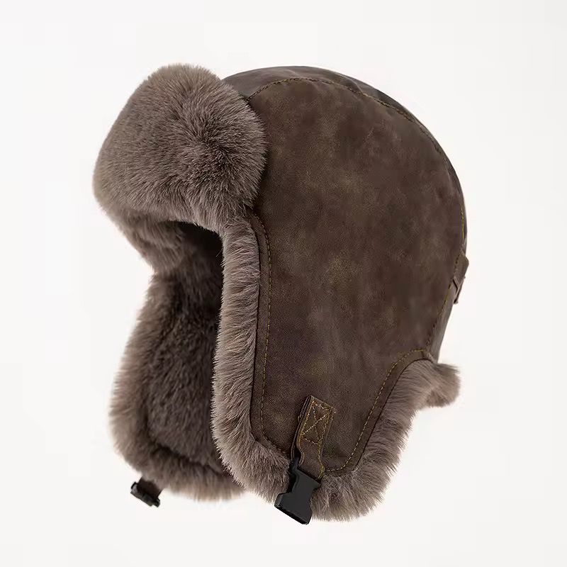Chapeau Bomber Ushanka en Peluche PU pour Homme