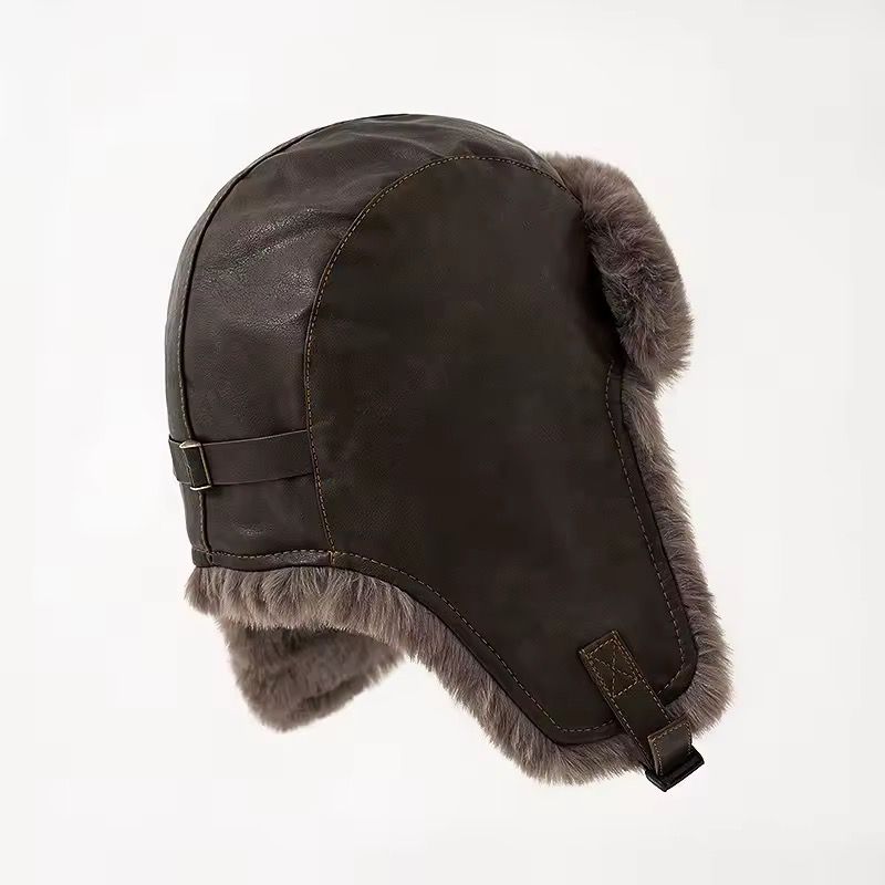 Chapeau Bomber Ushanka en Peluche PU pour Homme