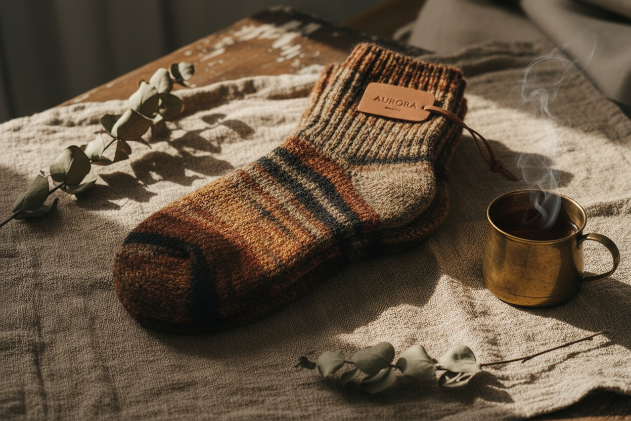 Chaussettes laine beige contrasté premium