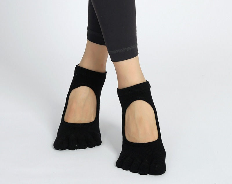 Chaussettes de yoga antidérapantes à cinq orteils pour femme