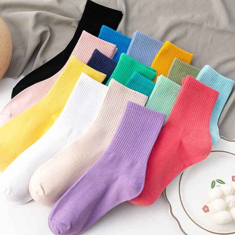 Chaussettes mi-mollet unisexes en coton, lot coloré et confortable au quotidien