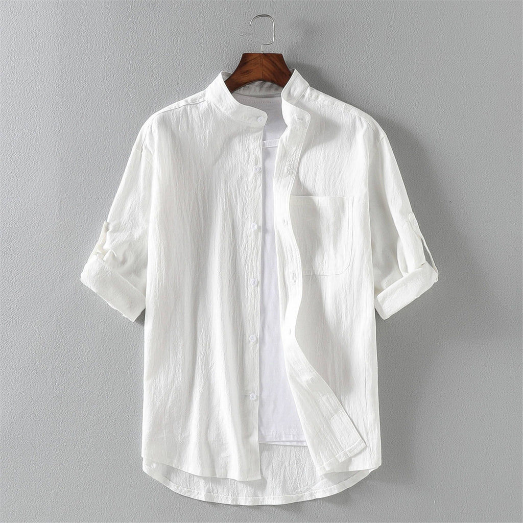 Chemise décontractée à col montant en coton pour homme