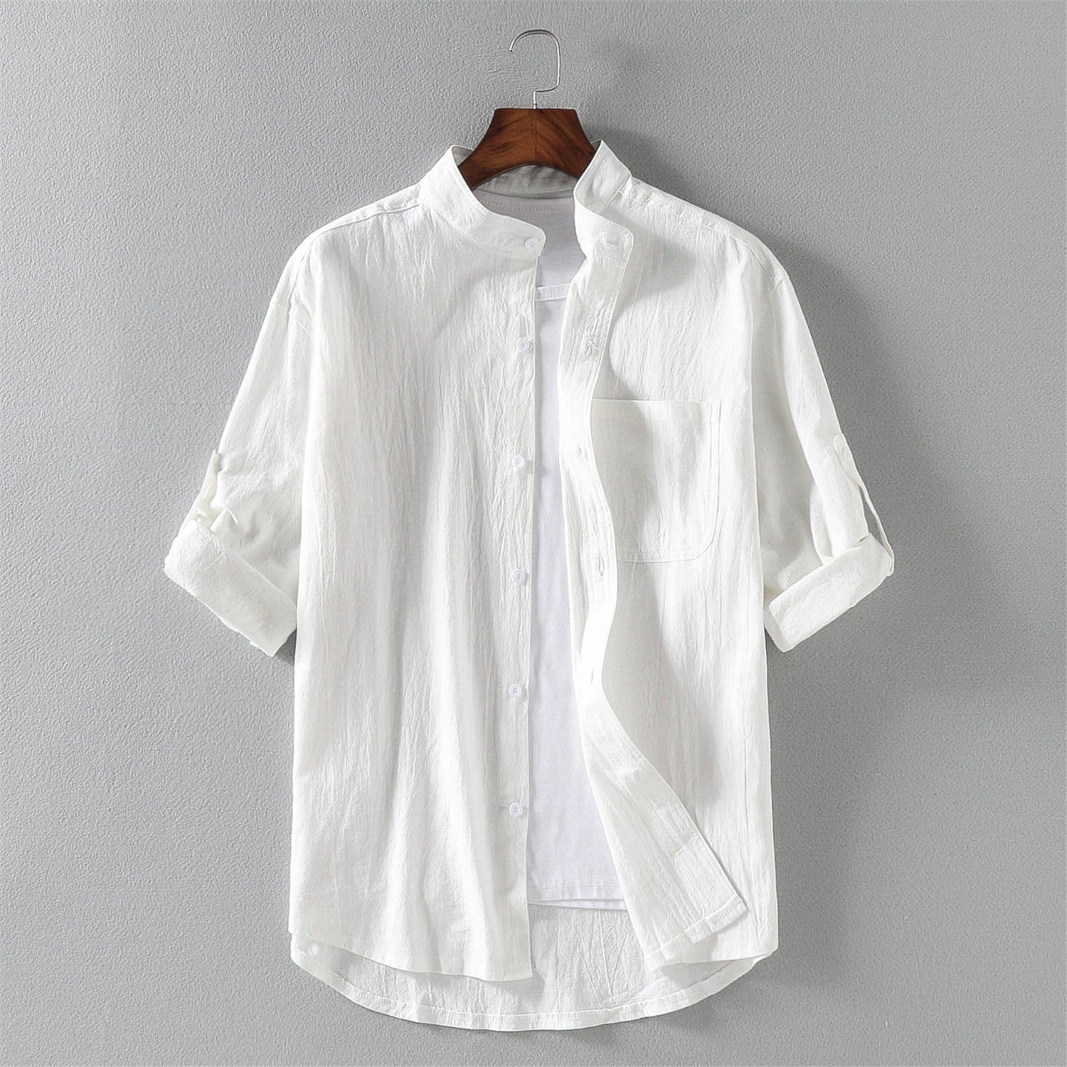 Chemise décontractée à col montant en coton pour homme