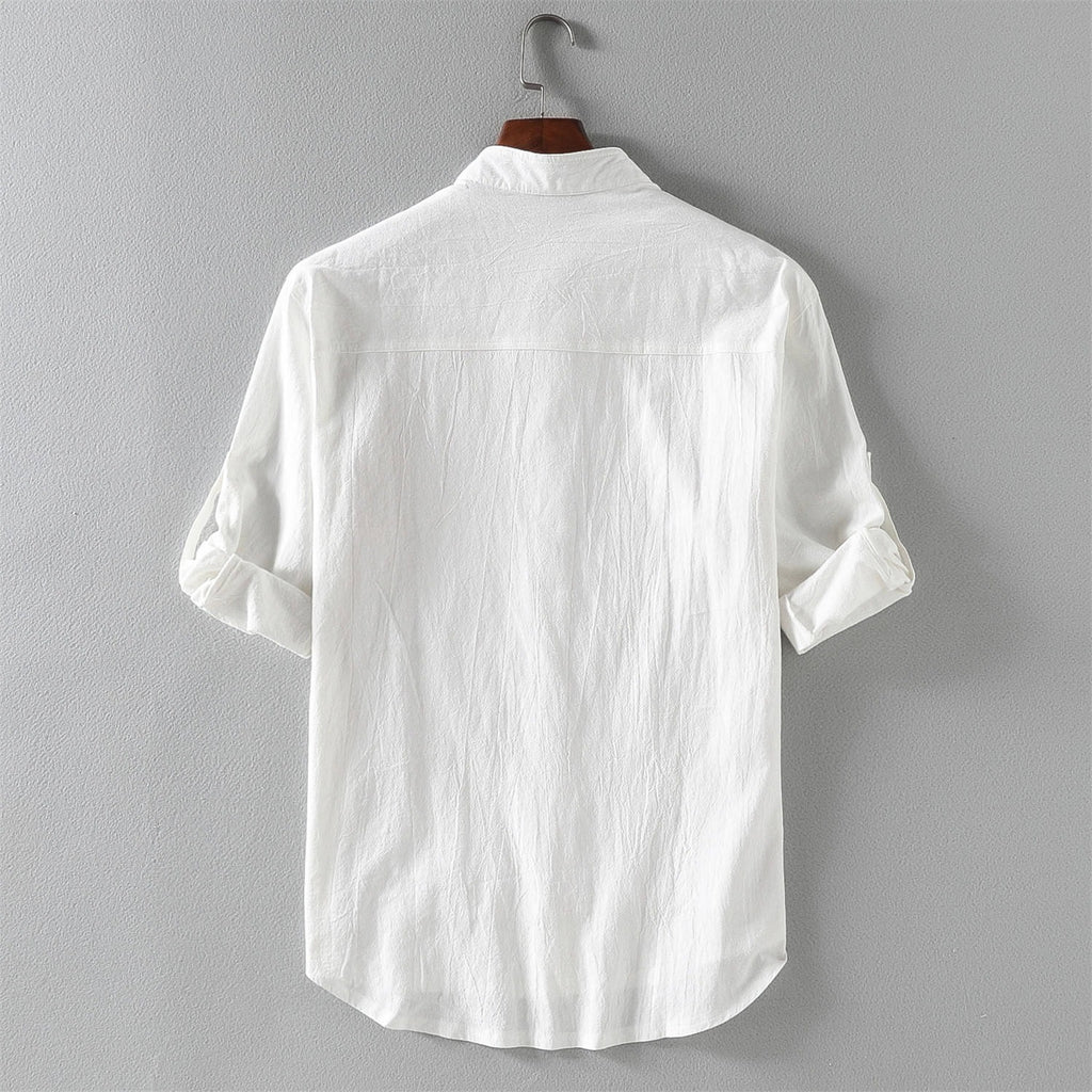 Chemise décontractée à col montant en coton pour homme