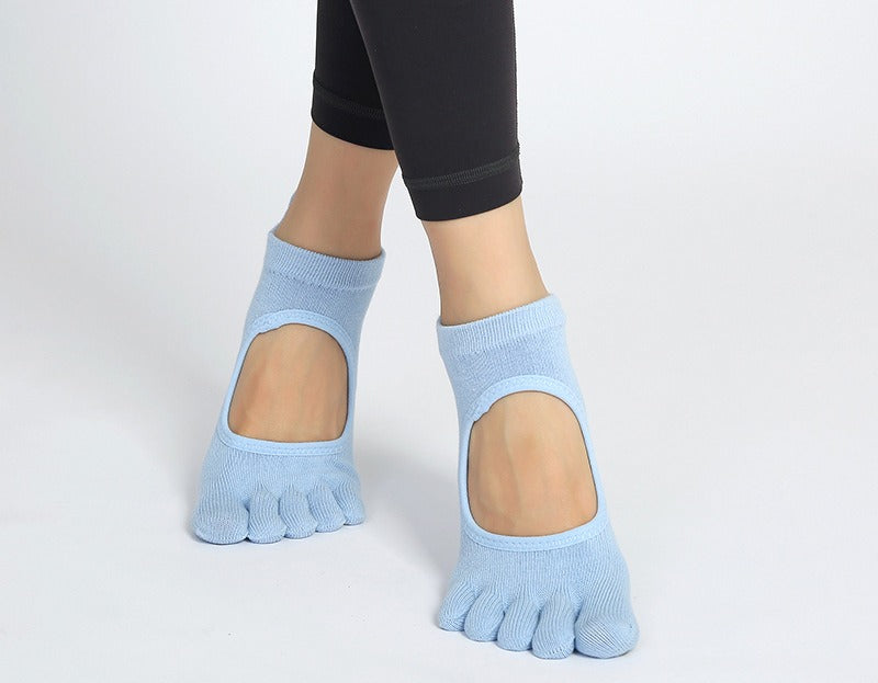 Chaussettes de yoga antidérapantes à cinq orteils pour femme