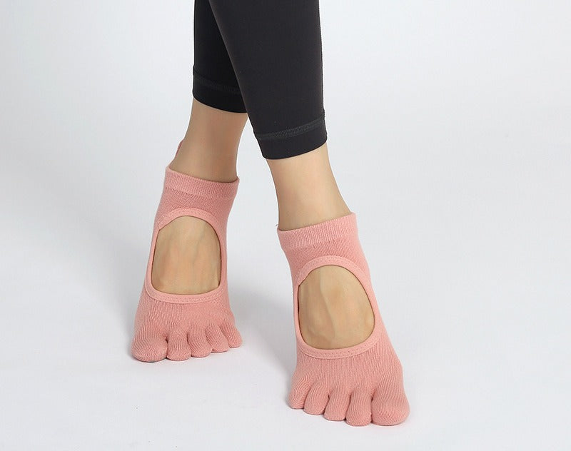 Chaussettes de yoga antidérapantes à cinq orteils pour femme