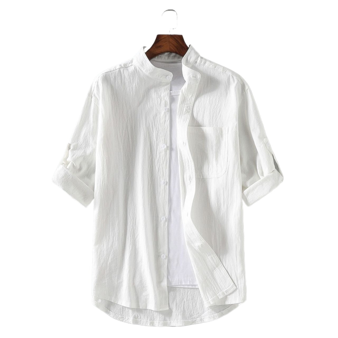 Chemise décontractée à col montant en coton pour homme